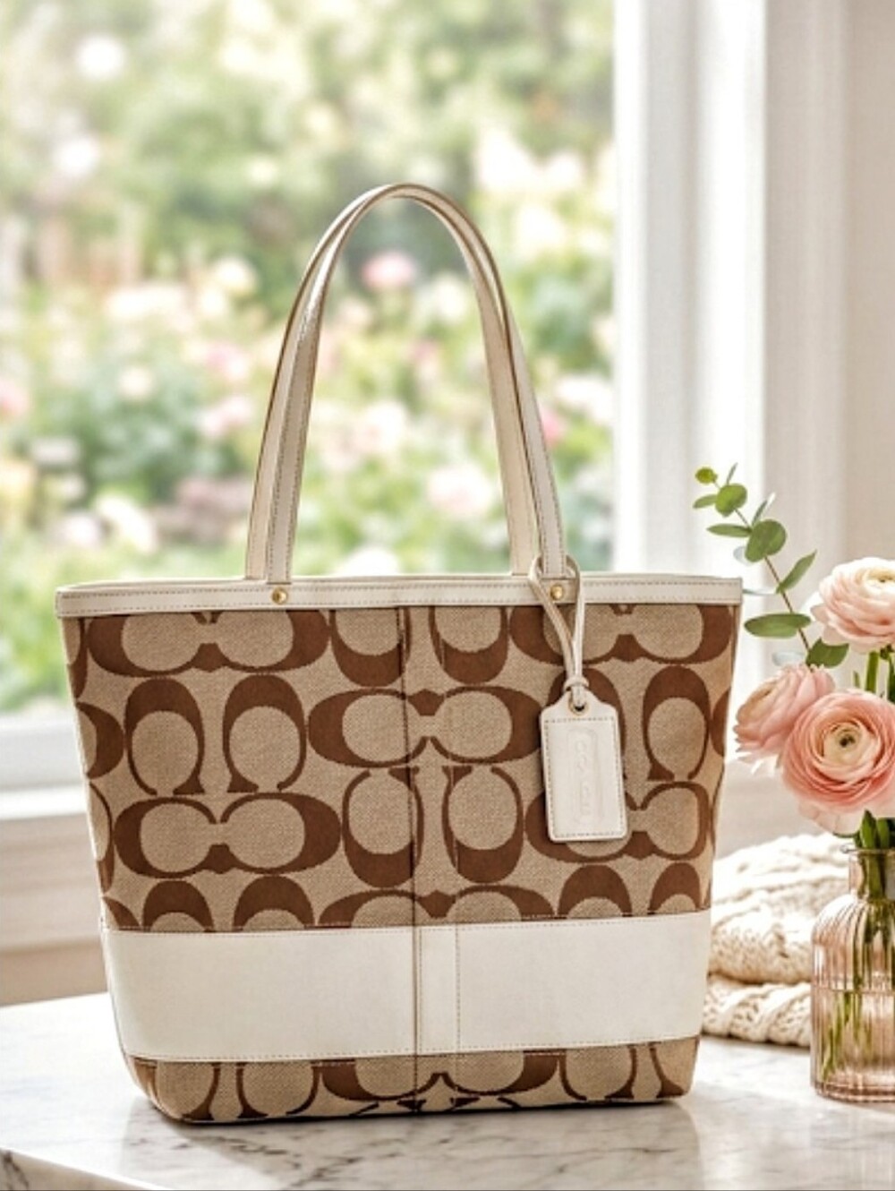 Coach Special Edition Signature Canvas Tote in Brown and Cream